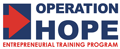 Operation HOPE Logo. Red arrow with blue background to the left. "Entrepreneurial Training Program" underneath.
