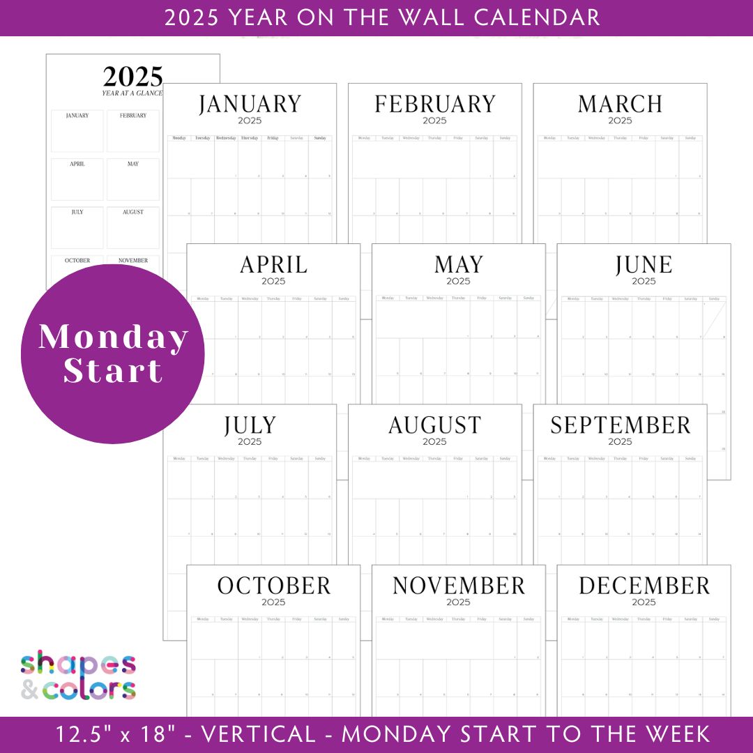 2025 Year on the Wall Calendar Monday Start